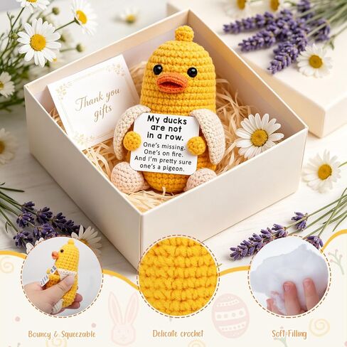 Mini Positive Crochet Duck Birthday Gifts for Women Men Adult Friend Sister Nurse Teachers Appreciation Graduation Stress Relief Gifts for Him Inspirational Gift for Women Easter Basket Stuffers in Kuwait