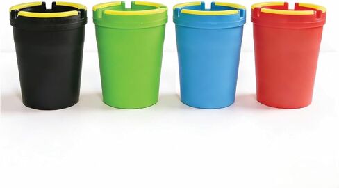 1 Glow in the Dark Butt Bucket Ashtray with Lid, 4.25 x 3.25 Inches, Self-Extinguishing & Smokeless Cup Holder Ashtray for Car, Camping, Room, Lounge (Various color: Black, Lime, Blue or Red) in Kuwait