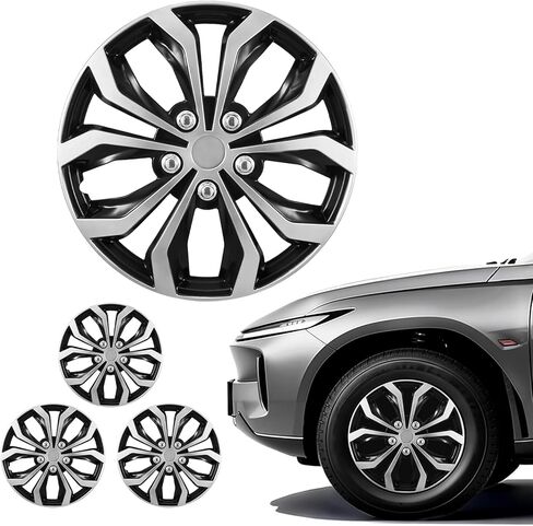 أغطية عجلات VEVOR Hubcaps، مجموعة 15 بوصة مكونة من 4 أغطية إطار عجلة استبدال OEM، أغطية محور السيارة مقاس R15، أغطية إطارات ABS عالمية ذات 10 أذرع لسيارة Hyundai شيفروليه فورد هوندا، فضي/أسود in Kuwait