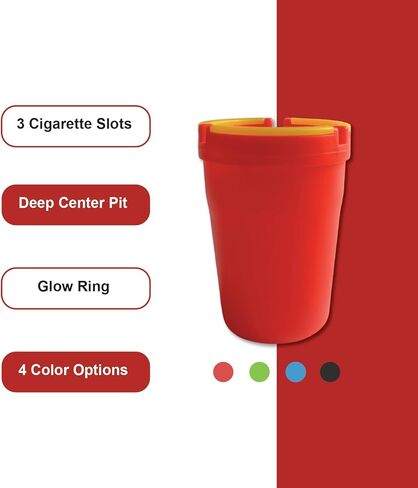 1 Glow in the Dark Butt Bucket Ashtray with Lid, 4.25 x 3.25 Inches, Self-Extinguishing & Smokeless Cup Holder Ashtray for Car, Camping, Room, Lounge (Various color: Black, Lime, Blue or Red) in Kuwait