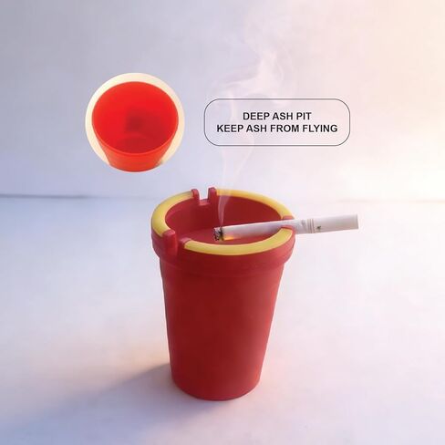 1 Glow in the Dark Butt Bucket Ashtray with Lid, 4.25 x 3.25 Inches, Self-Extinguishing & Smokeless Cup Holder Ashtray for Car, Camping, Room, Lounge (Various color: Black, Lime, Blue or Red) in Kuwait