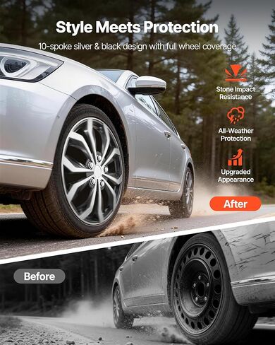 أغطية عجلات VEVOR Hubcaps، مجموعة 15 بوصة مكونة من 4 أغطية إطار عجلة استبدال OEM، أغطية محور السيارة مقاس R15، أغطية إطارات ABS عالمية ذات 10 أذرع لسيارة Hyundai شيفروليه فورد هوندا، فضي/أسود in Kuwait