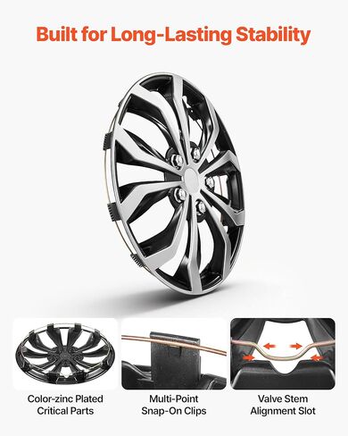 أغطية عجلات VEVOR Hubcaps، مجموعة 15 بوصة مكونة من 4 أغطية إطار عجلة استبدال OEM، أغطية محور السيارة مقاس R15، أغطية إطارات ABS عالمية ذات 10 أذرع لسيارة Hyundai شيفروليه فورد هوندا، فضي/أسود in Kuwait