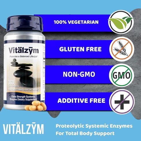 VITÄLZYM Proteolytic Systemic Enzymes Liquid Gel Capsules with Serrapeptase, Immune and Joint Support, Natural Ache Relief Plus Fertility Supplement (60 Capsules) in Saudi Arabia
