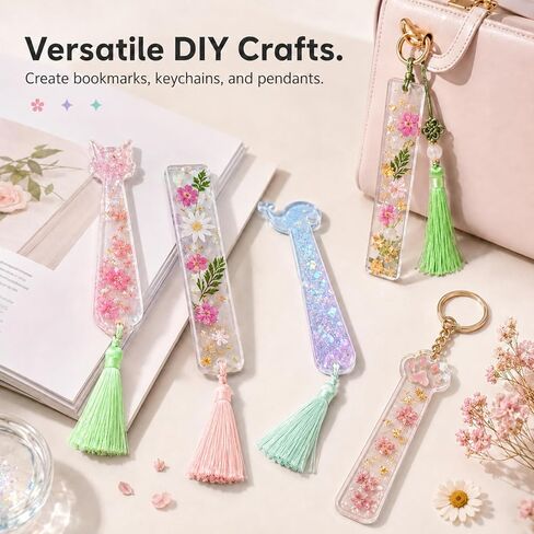 Resin Bookmark Molds Kit, Silicone Epoxy Casting Mold with 40 Tassels, 4 Shapes Cat Paw Kitty Dolphin Rectangle Craft Tool for DIY Jewelry Making in Kuwait