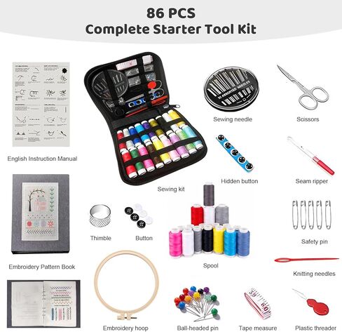 Vipxsa Embroidery Stitch Book Kit for Beginners, 138 Patterns with Embroidery Hoop & 87 PCS Tools, Portable Loose-Leaf Beginner Embroidery Kit Hand Embroidery Starter Kit for Adults DIY Craft Lovers in Kuwait