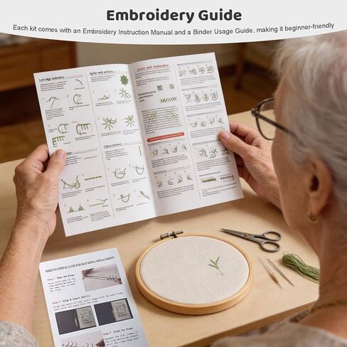 Vipxsa Embroidery Stitch Book Kit for Beginners, 138 Patterns with Embroidery Hoop & 87 PCS Tools, Portable Loose-Leaf Beginner Embroidery Kit Hand Embroidery Starter Kit for Adults DIY Craft Lovers in Kuwait