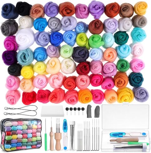 Lyksgir 70 Colors Needle Felting Kit, Wool Roving Set, Wool Felting Tool Starter Kit, for DIY Needle Feltings Beginners in Kuwait