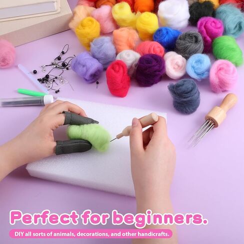 Lyksgir 70 Colors Needle Felting Kit, Wool Roving Set, Wool Felting Tool Starter Kit, for DIY Needle Feltings Beginners in Kuwait