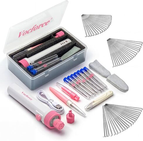 Vocforce Electric Needle Felting Tool for 4X Faster Felting, 3-Speed 1~9 Multi Needles Felting Machine with 79pcs Supplies for Felted Animals & Wool Crafting - Pink in Kuwait