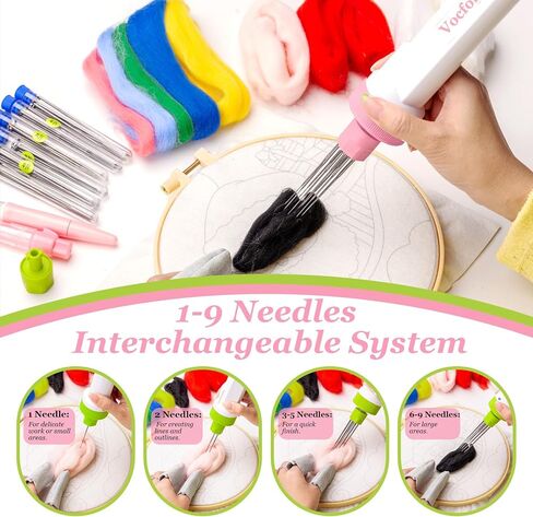 Vocforce Electric Needle Felting Tool for 4X Faster Felting, 3-Speed 1~9 Multi Needles Felting Machine with 79pcs Supplies for Felted Animals & Wool Crafting - Pink in Kuwait