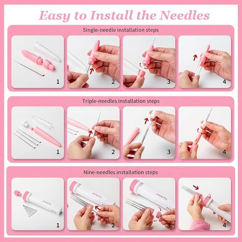 Vocforce Electric Needle Felting Tool for 4X Faster Felting, 3-Speed 1~9 Multi Needles Felting Machine with 79pcs Supplies for Felted Animals & Wool Crafting - Pink in Kuwait