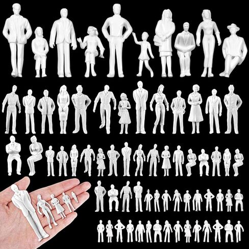 Namalu 70 Pcs White Unpainted Mini People Figurines 1: 50 1: 75 Scale Miniature People Model Architectural Plastic Figurines Sitting and Standing Assorted for Architectural Scenes in Kuwait
