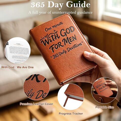 One Minute with God for Men, 365 Days of Daily Prayer Brown Book, Daily Devotional for Men, Faux Leather Bible Prayer Tracking Diary, Faith Rooted Men's Minute Devotional (Brown) in Kuwait