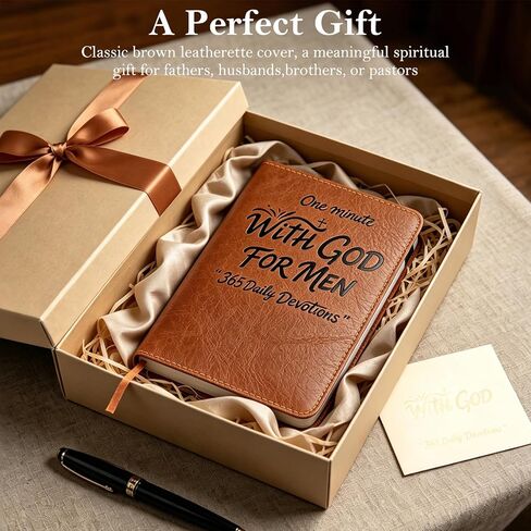 One Minute with God for Men, 365 Days of Daily Prayer Brown Book, Daily Devotional for Men, Faux Leather Bible Prayer Tracking Diary, Faith Rooted Men's Minute Devotional (Brown) in Kuwait