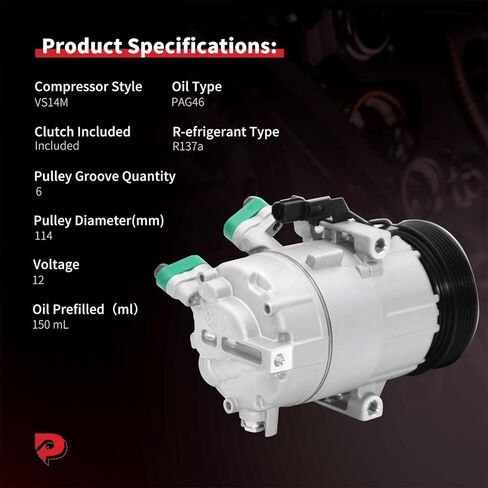 PHOBOOS A/C Compressor with Clutch Compatible with Kia Forte 2014-2018 1.8L/2.0L; Forte Koup 2014-2017, Forte5 2014-2018 & Hyundai Elantra GT 2013-2017, 2.0L, Fast Cooling, Ref.CO29274C in Kuwait