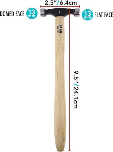 The Beadsmith Small Planishing Hammer - 9 Inches Wooden Handle, 64mm, 2.1oz steel head with 13mm faces - Tool Used by Metalsmiths to Add Shape and Smooth Metal in Kuwait