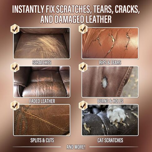 ARCSSAl Brown Leather & Vinyl Repair Kit - DIY Couch, Furniture & Car Seat Repair,Matches Any Brown, Restores Genuine, Faux & Bonded Leather, Fix Scratches, Tears& Cracks in Kuwait