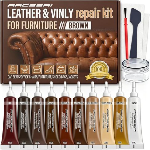 ARCSSAl Brown Leather & Vinyl Repair Kit - DIY Couch, Furniture & Car Seat Repair,Matches Any Brown, Restores Genuine, Faux & Bonded Leather, Fix Scratches, Tears& Cracks in Kuwait