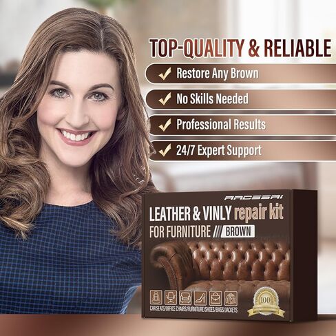 ARCSSAl Brown Leather & Vinyl Repair Kit - DIY Couch, Furniture & Car Seat Repair,Matches Any Brown, Restores Genuine, Faux & Bonded Leather, Fix Scratches, Tears& Cracks in Kuwait