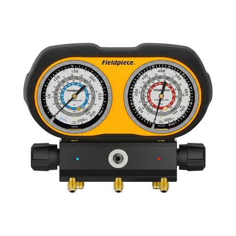 Fieldpiece GS334F 3-Port Analog Gauge Set – HVACR Refrigerant Manifold with Sight Glass, Swappable Hose Holders & High-Grip Knobs – Reliable Field Diagnostics in Kuwait
