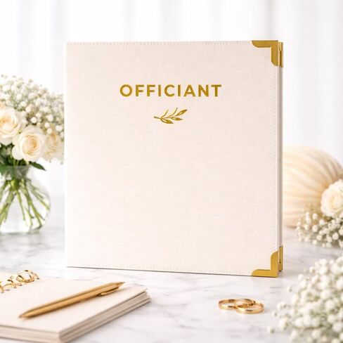 مجلد حلقات مكون من 3 حلقات من Paper 'n such Wedding Officiant Binder Linen مع ختم رقائق الذهب | سيناريو الحفل وحامل وثيقة الوعود | محفظة منظم الزواج 10.5 × 12 in Kuwait