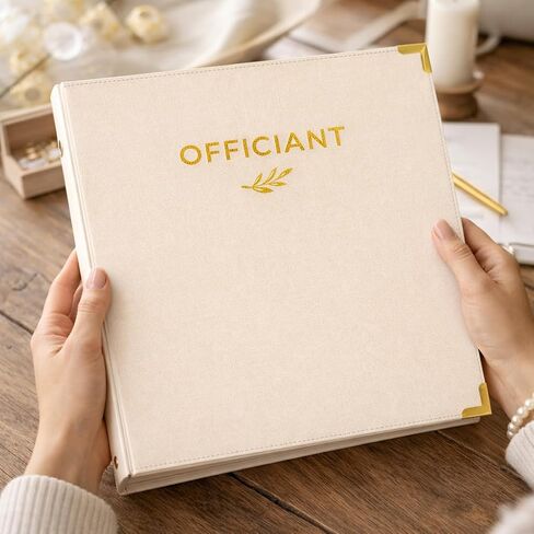 مجلد حلقات مكون من 3 حلقات من Paper 'n such Wedding Officiant Binder Linen مع ختم رقائق الذهب | سيناريو الحفل وحامل وثيقة الوعود | محفظة منظم الزواج 10.5 × 12 in Kuwait