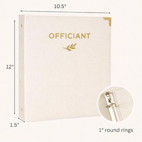 مجلد حلقات مكون من 3 حلقات من Paper 'n such Wedding Officiant Binder Linen مع ختم رقائق الذهب | سيناريو الحفل وحامل وثيقة الوعود | محفظة منظم الزواج 10.5 × 12 in Kuwait