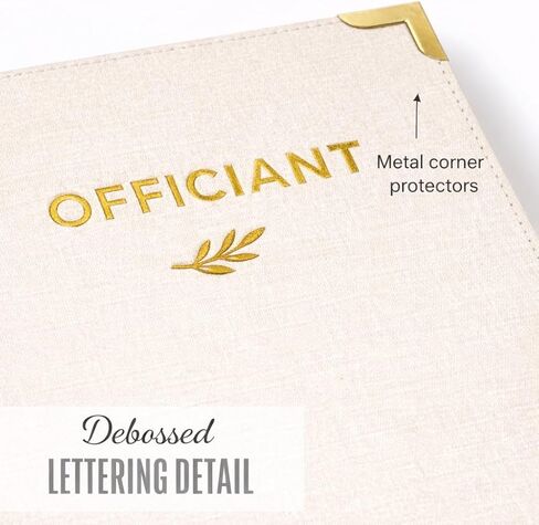 مجلد حلقات مكون من 3 حلقات من Paper 'n such Wedding Officiant Binder Linen مع ختم رقائق الذهب | سيناريو الحفل وحامل وثيقة الوعود | محفظة منظم الزواج 10.5 × 12 in Kuwait