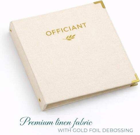مجلد حلقات مكون من 3 حلقات من Paper 'n such Wedding Officiant Binder Linen مع ختم رقائق الذهب | سيناريو الحفل وحامل وثيقة الوعود | محفظة منظم الزواج 10.5 × 12 in Kuwait