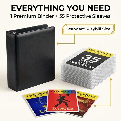 Black Broadway Playbill Binder with Sleeves, Musical Theater Gifts for Broadway Lovers, Playbill Display Organizer Book for Showbill Binder Holder, Theatre Gifts Ideas for Show Bill Storage 35 Sheets in Kuwait
