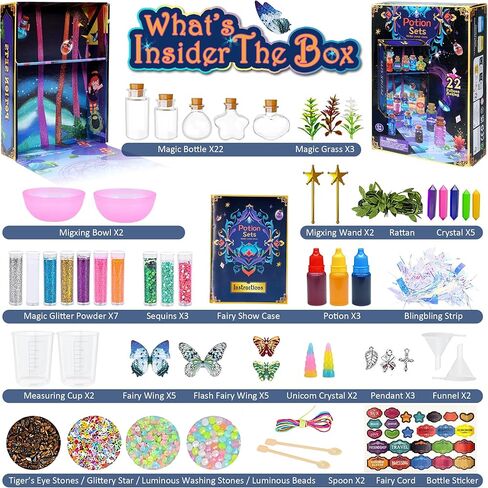 مجموعة أدوات صنع الجرعات للفتيات من Aimiffy Kids - 22 قطعة من مجموعة Fairy Magic Craft Kit السحرية للفتيات، مجموعة أدوات الجرعات الغامضة، هدايا عيد الميلاد لزينة عيد الميلاد للأعمار 6 7 8 9 10 سنوات فما فوق من الفتيات in Kuwait