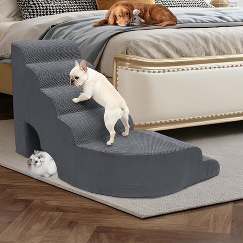 Dog Stairs for High Bed - LitaiL 29" Foam Pet Stairs for High Beds and Couch, Curved Dog Ramp Sponge Stairs Non-Slip Balanced 6 Tiers Pet Step for Small Dogs, Older Dogs, Small Animals in Saudi Arabia