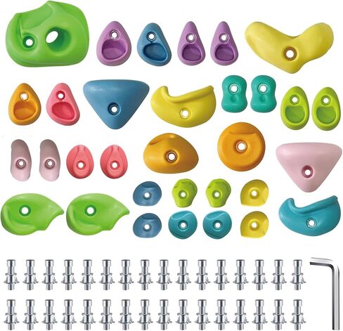 Rock Climbing Holds for Kids, 32 PCS Rock Wall Holds with Hardware, Indoor Outdoor Climbing Grips for Backyard Playset & Home Wall, Easy Install, Multicolor in Kuwait