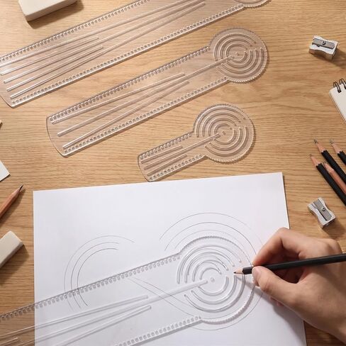 4 Pcs 3-in-1 Mandala Ruler Tool with Holes 4 Size Mandala Dot Art Circle Maker Compass Protractor Straight Dotting Ruler for DIY Drawing Stencil Art Geometric Projects in Kuwait
