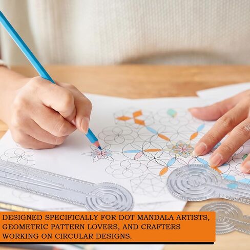 4 Pcs 3-in-1 Mandala Ruler Tool with Holes 4 Size Mandala Dot Art Circle Maker Compass Protractor Straight Dotting Ruler for DIY Drawing Stencil Art Geometric Projects in Kuwait