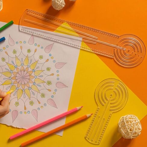 4 Pcs 3-in-1 Mandala Ruler Tool with Holes 4 Size Mandala Dot Art Circle Maker Compass Protractor Straight Dotting Ruler for DIY Drawing Stencil Art Geometric Projects in Kuwait