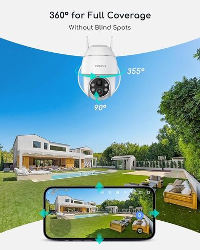 COOAU 2K Security Cameras Wireless Outdoor, Easy Setup, 355° Pan & 90° Tilt, Camera for Home Security with Color Night Vision, PIR Detection, Two-Way Audio, IP66 Waterproof, Local/Cloud Storage in Saudi Arabia