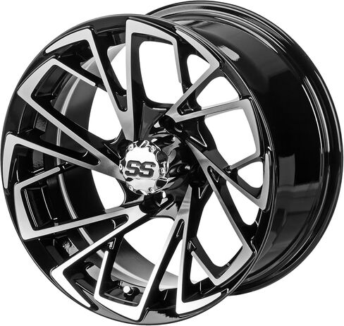 RM Cart 14" Stinger Black/Machined on a 205/30-14 Deli Tires (Set of 4) | Golf Cart Tires and Wheels Combo with Standard Lug Nuts in Saudi Arabia