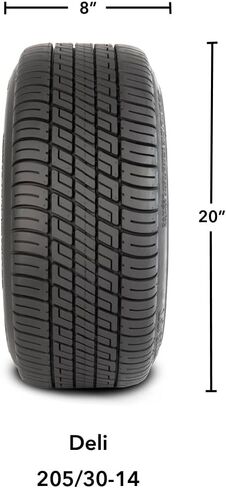 RM Cart 14" Stinger Black/Machined on a 205/30-14 Deli Tires (Set of 4) | Golf Cart Tires and Wheels Combo with Standard Lug Nuts in Saudi Arabia