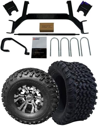 طقم رفع المحور المسقط 6 بوصات من Hardcore Parts لعربة جولف الغاز EZGO TXT/PDS (2001.5-2008) مع عجلات "مصاص دماء" سوداء مقاس 10 بوصات وإطارات لجميع التضاريس مقاس 22 بوصة × 11 بوصة - 10 بوصة من DOT in Kuwait