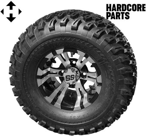 طقم رفع المحور المسقط 6 بوصات من Hardcore Parts لعربة جولف الغاز EZGO TXT/PDS (2001.5-2008) مع عجلات "مصاص دماء" سوداء مقاس 10 بوصات وإطارات لجميع التضاريس مقاس 22 بوصة × 11 بوصة - 10 بوصة من DOT in Kuwait