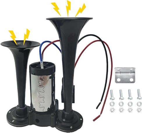12V 600DB Upgraded Air Horn Dual Trumpets,Super Loud Air Horn for Truck, Dual Electric Air Horns Kit for Vehicles- With Compressor, Suitable for 12v Cars,SUV,Motorcycles, Trains,Pickups,Boats in Kuwait