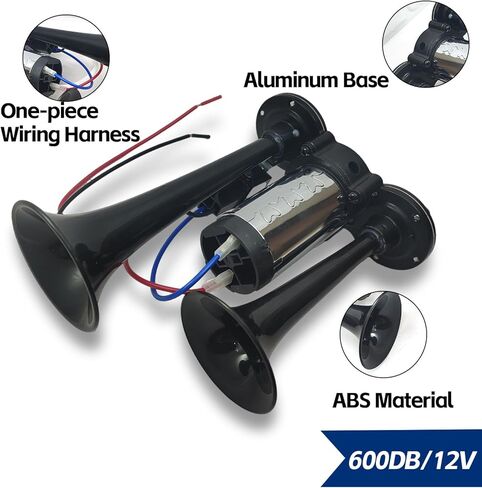 12V 600DB Upgraded Air Horn Dual Trumpets,Super Loud Air Horn for Truck, Dual Electric Air Horns Kit for Vehicles- With Compressor, Suitable for 12v Cars,SUV,Motorcycles, Trains,Pickups,Boats in Kuwait