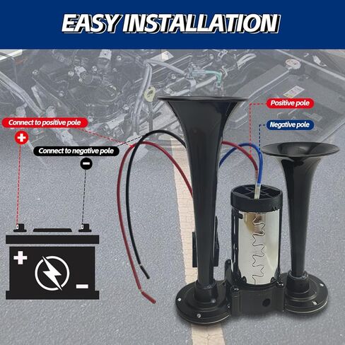 12V 600DB Upgraded Air Horn Dual Trumpets,Super Loud Air Horn for Truck, Dual Electric Air Horns Kit for Vehicles- With Compressor, Suitable for 12v Cars,SUV,Motorcycles, Trains,Pickups,Boats in Kuwait