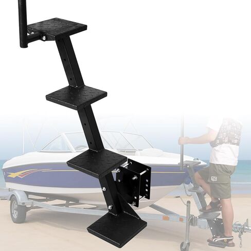 Boat Trailer Steps with Handle 3 Steps Heavy Duty Side Mount Boat Boarding Step with Anti-Slip Surface, 400lbs Capacity, Universal Fits Boat Trailer Tongue Steps with Pole in Kuwait