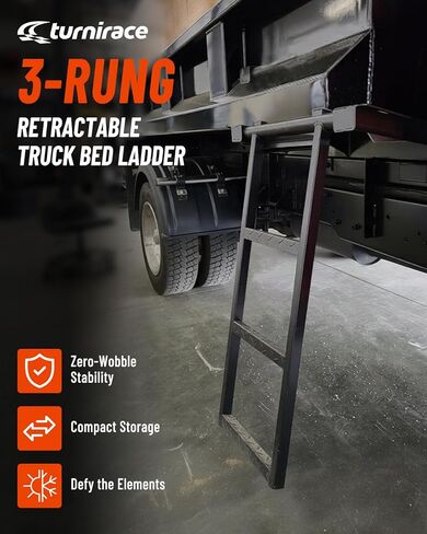 3-Rung Retractable Truck Bed Ladder - Heavy Duty Steel Truck Bed Step for Flatbeds, Dump Trucks & Trailers - Black Powder Coated, 32.5-Inch Extension, Bolt/Weld-On in Kuwait