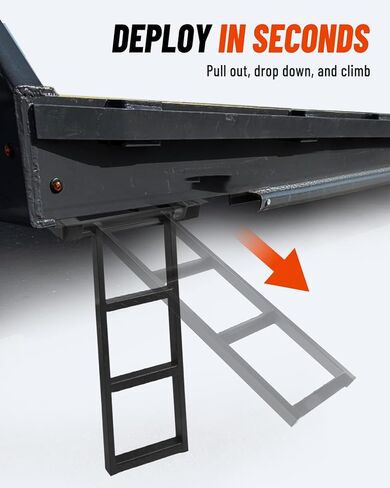 3-Rung Retractable Truck Bed Ladder - Heavy Duty Steel Truck Bed Step for Flatbeds, Dump Trucks & Trailers - Black Powder Coated, 32.5-Inch Extension, Bolt/Weld-On in Kuwait