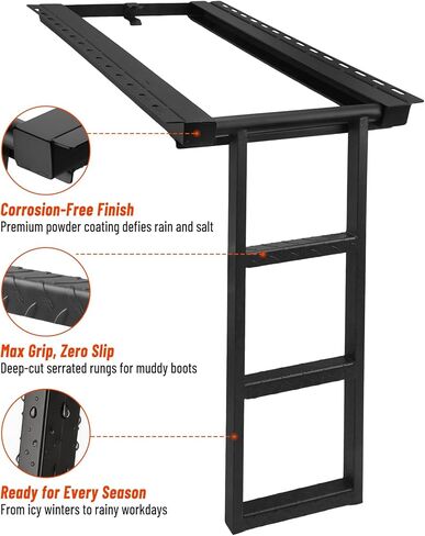 3-Rung Retractable Truck Bed Ladder - Heavy Duty Steel Truck Bed Step for Flatbeds, Dump Trucks & Trailers - Black Powder Coated, 32.5-Inch Extension, Bolt/Weld-On in Kuwait