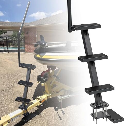 Boat Trailer Steps with Handrail, Heavy Duty Trailers Tongue Step Ladder,Compatible with Most Deep V Boat, Universal Non-Slip 4 Steps Ladder with 450lbs Capacity, Anti-Rust in Kuwait